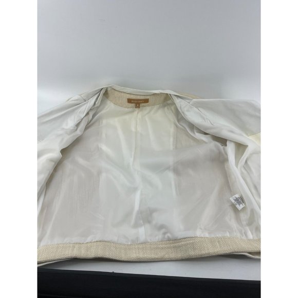 Ellen Tracy Off White Asymmetrical Zip Faux Leather Tweed Crop Jacket Size Med - Picture 10 of 16